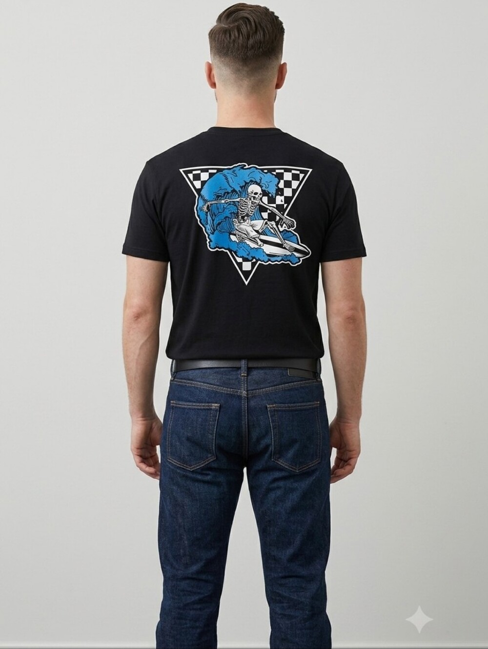 LCM International Men's Size Medium Black Cotton Surfing Skeleton T-Shirt